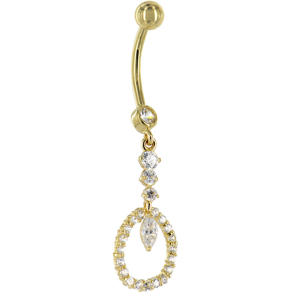 Solid 14KT Yellow Gold Ciruclar Indulgence Cubic Zirconia Belly Ring