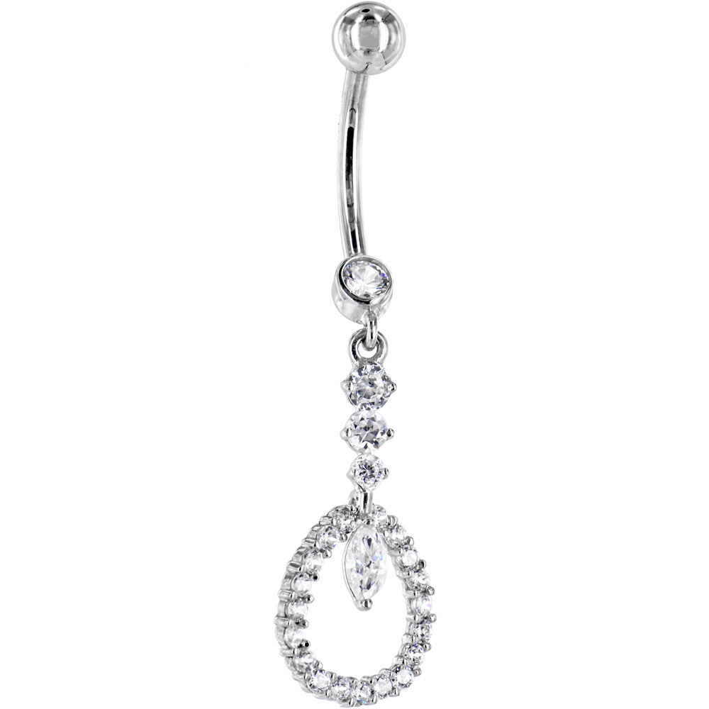 Solid 14KT White Gold CIRCULAR INDULGENCE Cubic Zirconia Belly Ring
