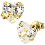 Solid 14KT Yellow Gold .75 Carrat Cubic Zirconia HEART Stud Earrings