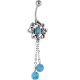 Vintage Southwest TURQUOISE FLOWER Dangle Belly Ring
