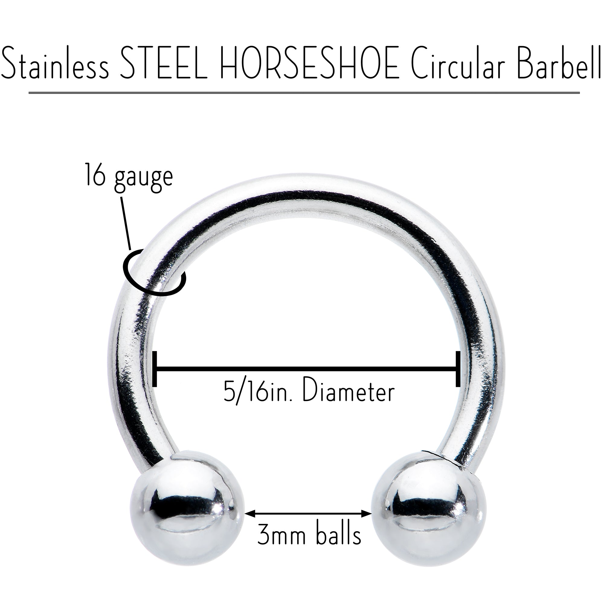 16 Gauge 5/16 Stainless Steel Horseshoe Circular Barbell