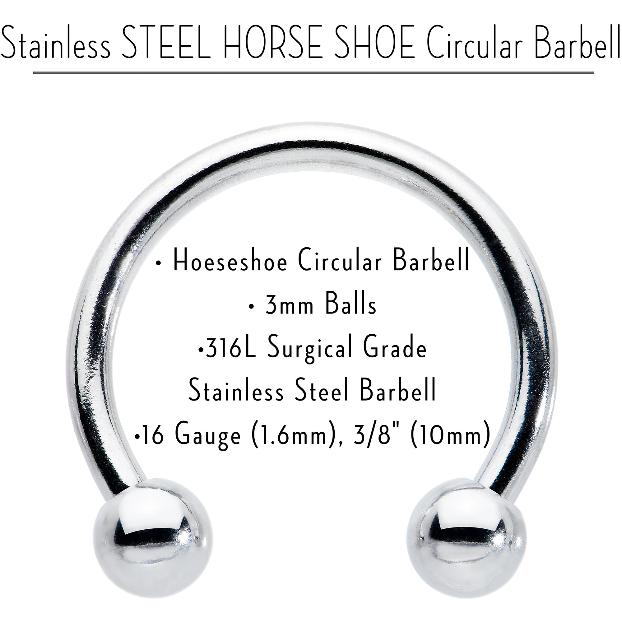 16 Gauge STEEL HORSE SHOE Circular Barbell 3/8 3mm