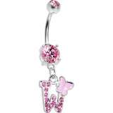Pink Gem Butterfly INITIAL Dangle Belly Ring - LETTER W
