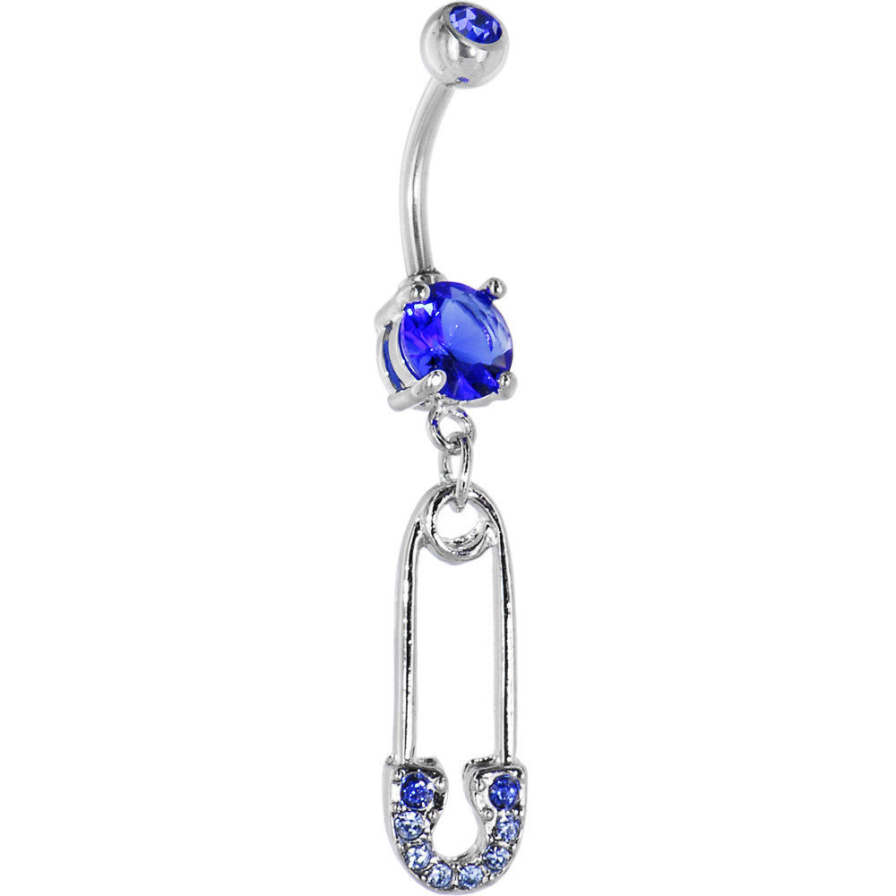 Sapphire Blue Gem SAFETY PIN Charm Belly Ring