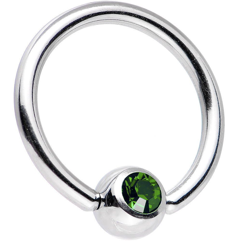 14 Gauge Green Gem BCR Captive Ring Created with Crystals