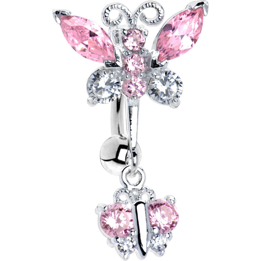 Top Mount Sterling Silver 925 Pink Butterfly Dynasty Belly Ring