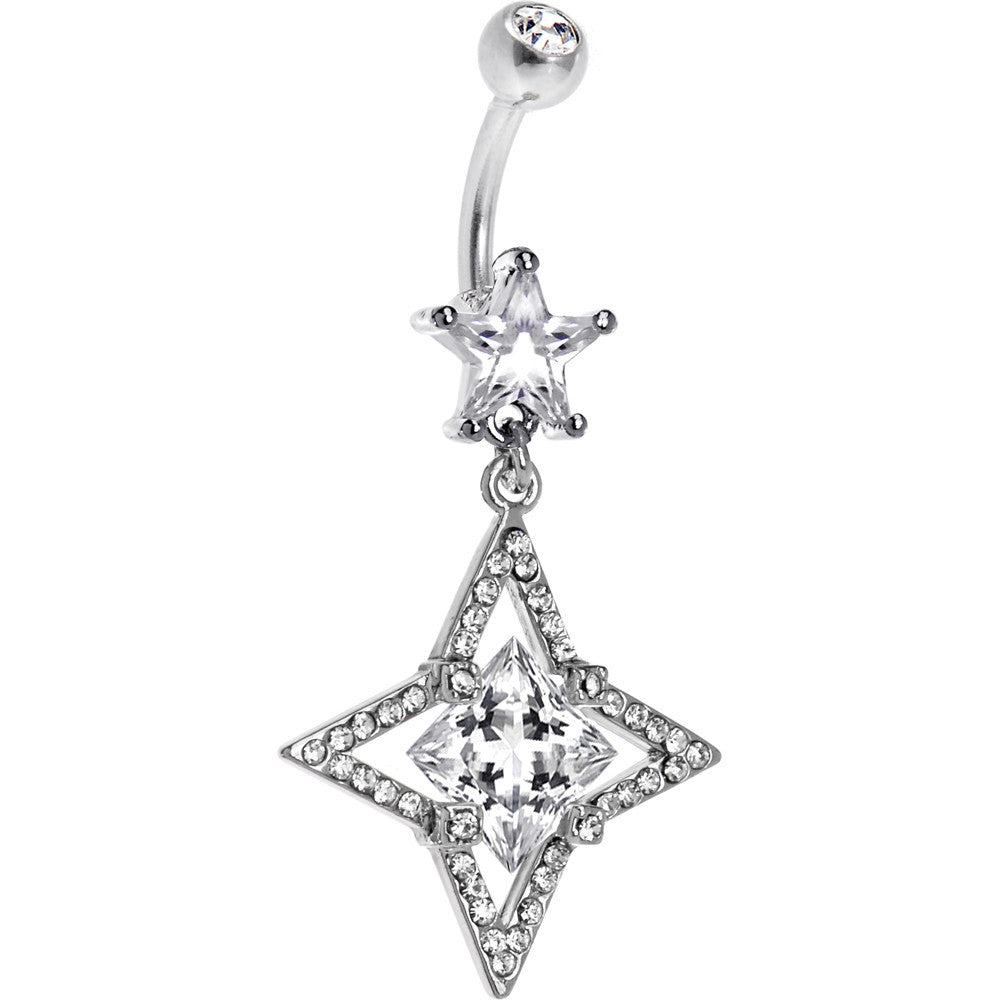 Clear Cubic Zirconia Hollow Star Square Belly Ring