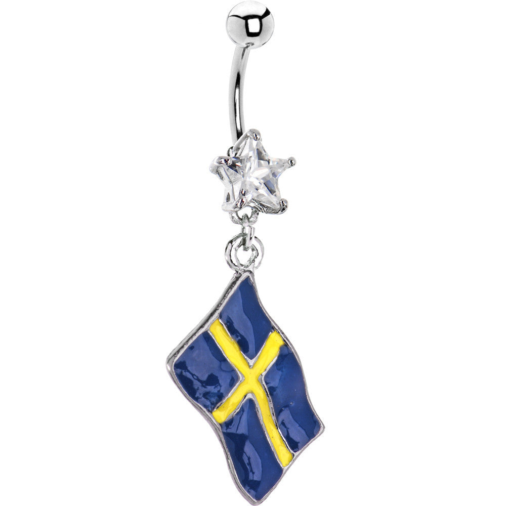 Sweden Flag Dangle Belly Ring