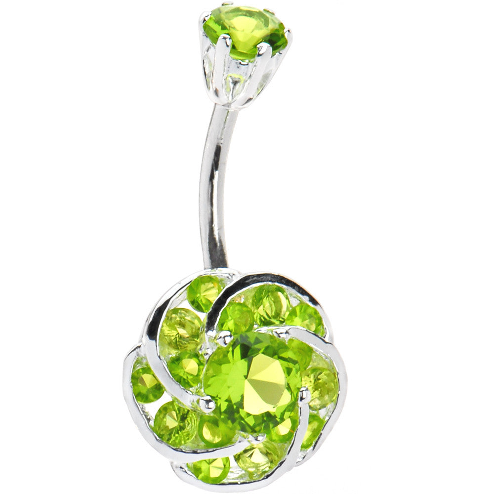 Sterling Silver 925 Peridot Cubic Zirconia Whirling Flower Belly Ring