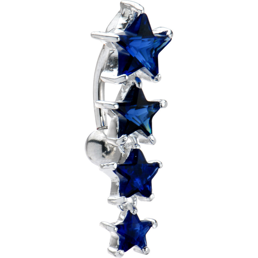 Top Drop Sterling Silver 925 Sapphire Blue Cubic Zirconia Star Belly Ring
