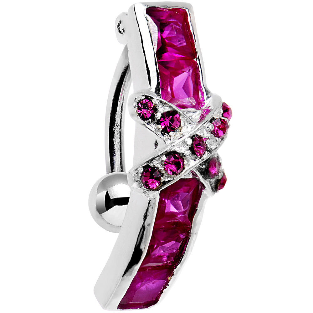 Top Mount Sterling Silver 925 Siam Red X Cubic Zirconia Belly Ring