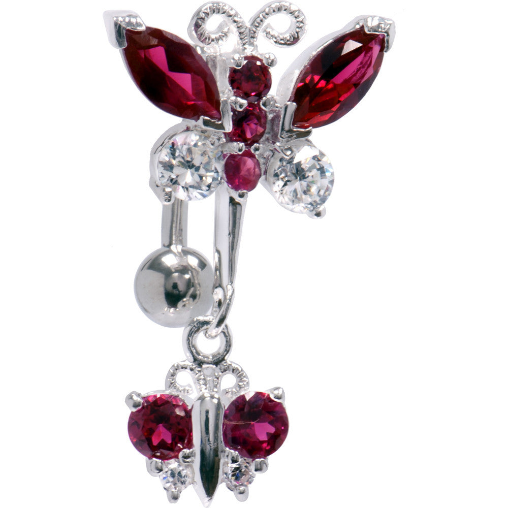 Top Mount Sterling Silver 925 Siam Red Butterfly Dynasty Belly Ring