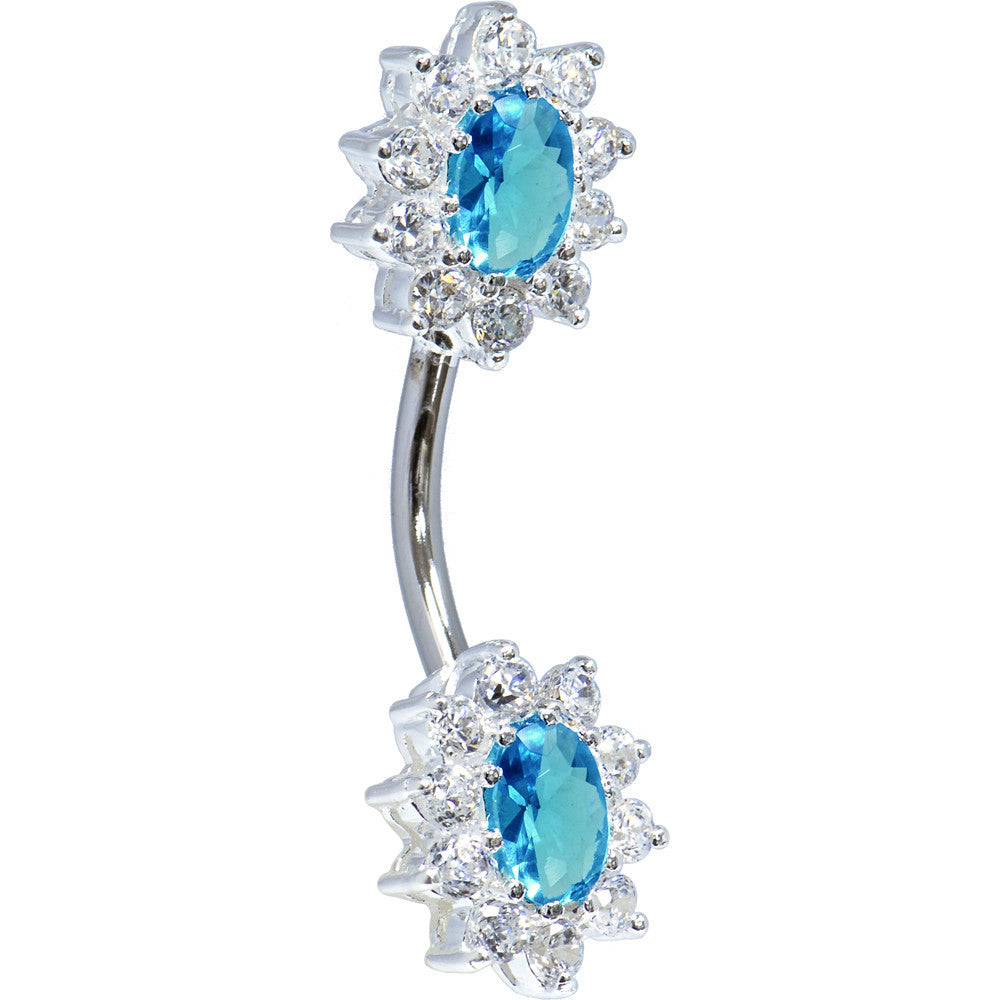 Sterling Silver 925 Aqua Cubic Zirconia Unforgettable Belly Ring