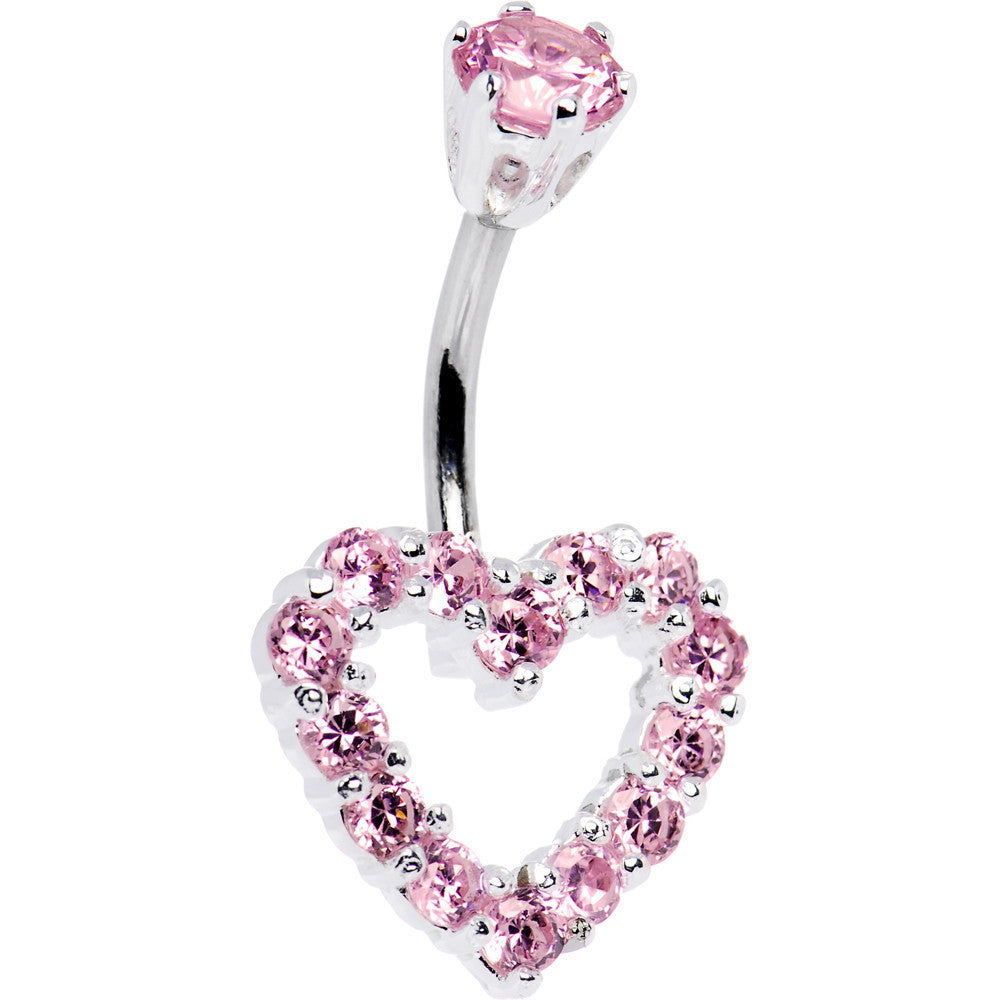 Sterling Silver 925 Pink Cubic Zirconia Timeless Heart Belly Ring