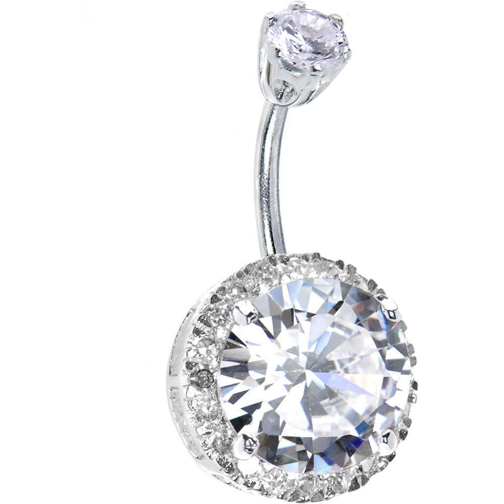 Sterling Silver 925 Clear Cubic Zirconia JEZEBEL Belly Ring