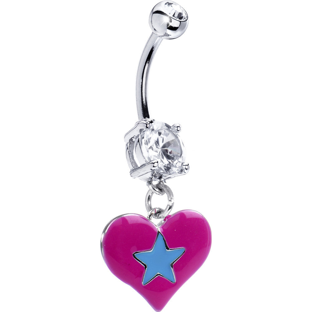 Pink-Blue Star Heart Belly Ring