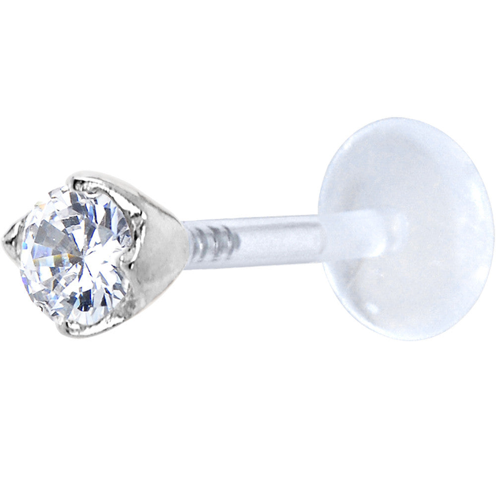 Sterling Silver 925 Clear Cubic Zirconia Bioplast Tragus Earring Stud