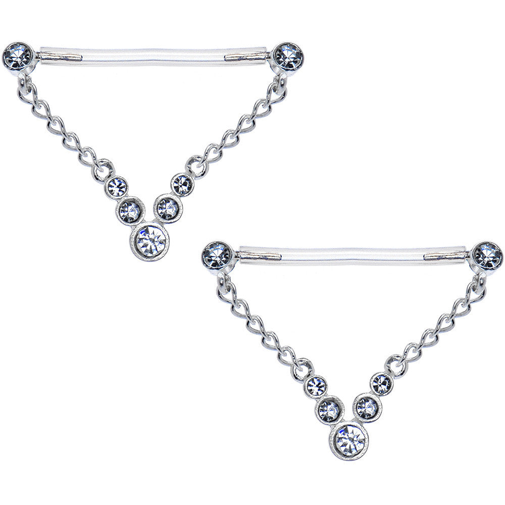 Clear Shimmer Gem Invisible Bioplast Dangle Nipple Ring Set