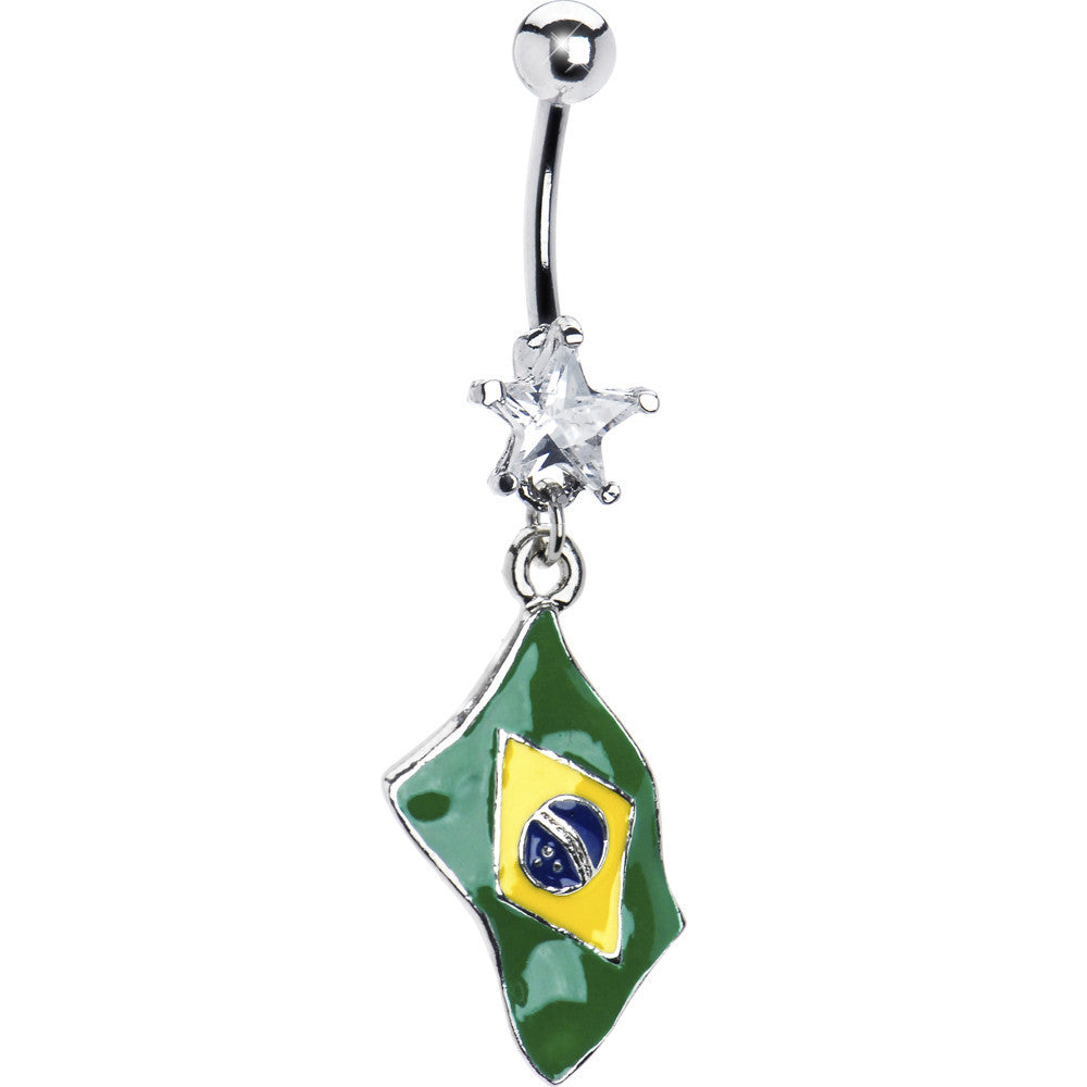 Brazil Flag Dangle Belly Ring