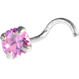 Sterling Silver 925 Pink CZ Solitiare Nose Ring