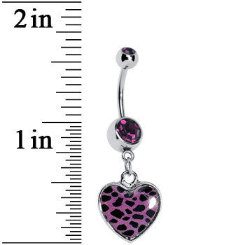 Purple Leopard Print Heart Dangle Belly Ring