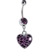 Purple Leopard Print Heart Dangle Belly Ring