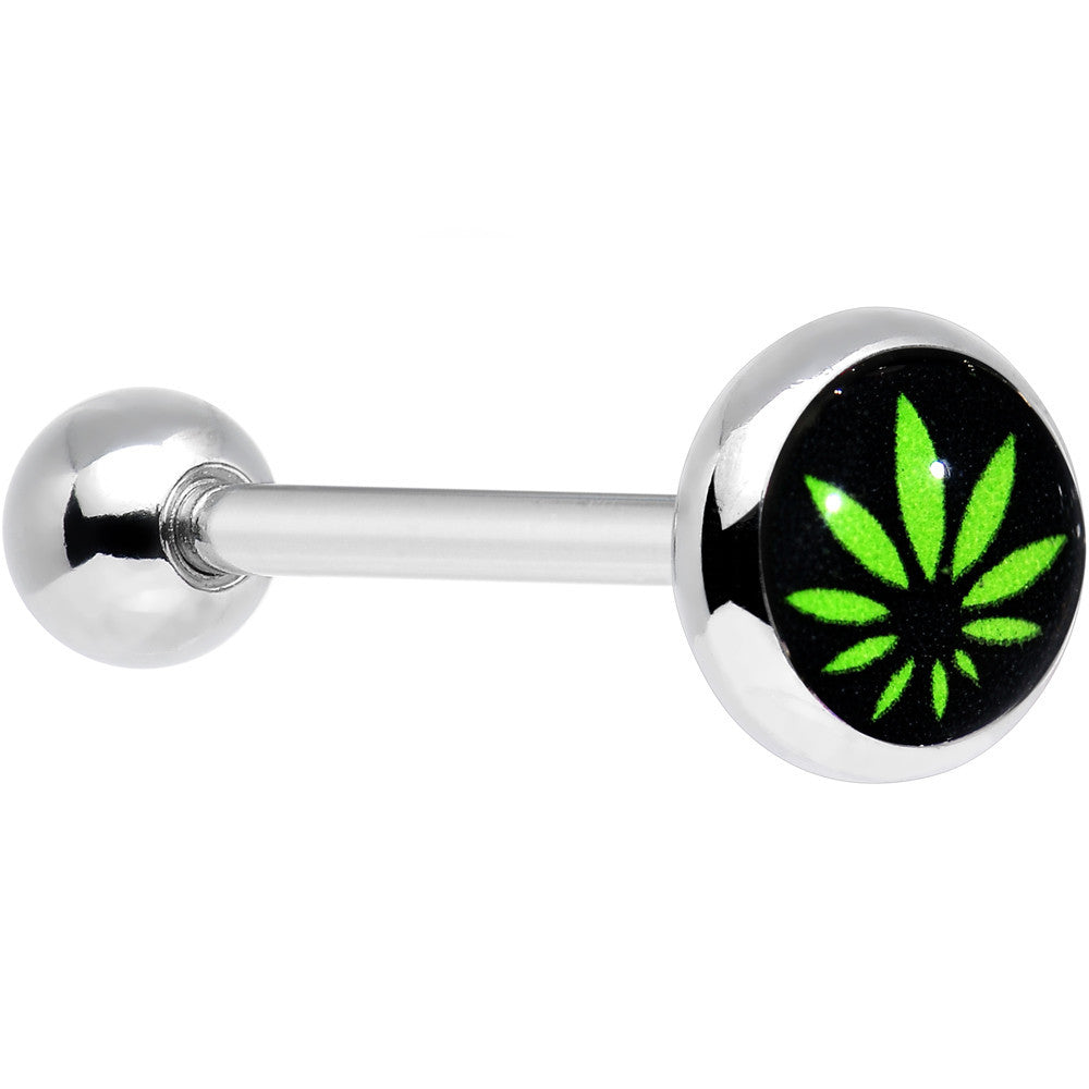 Stainless Steel Green Pot Leaf Barbell Tongue Ring