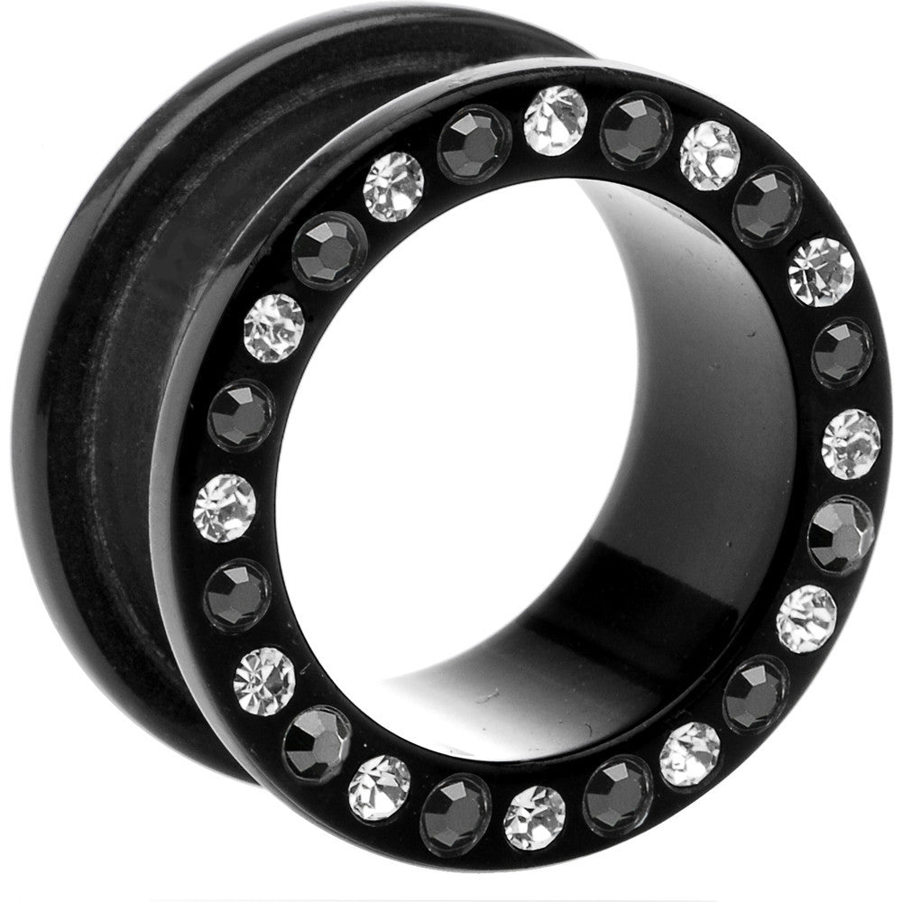 18mm Black Acrylic with Black and Clear Jeweled Flesh Tunnel