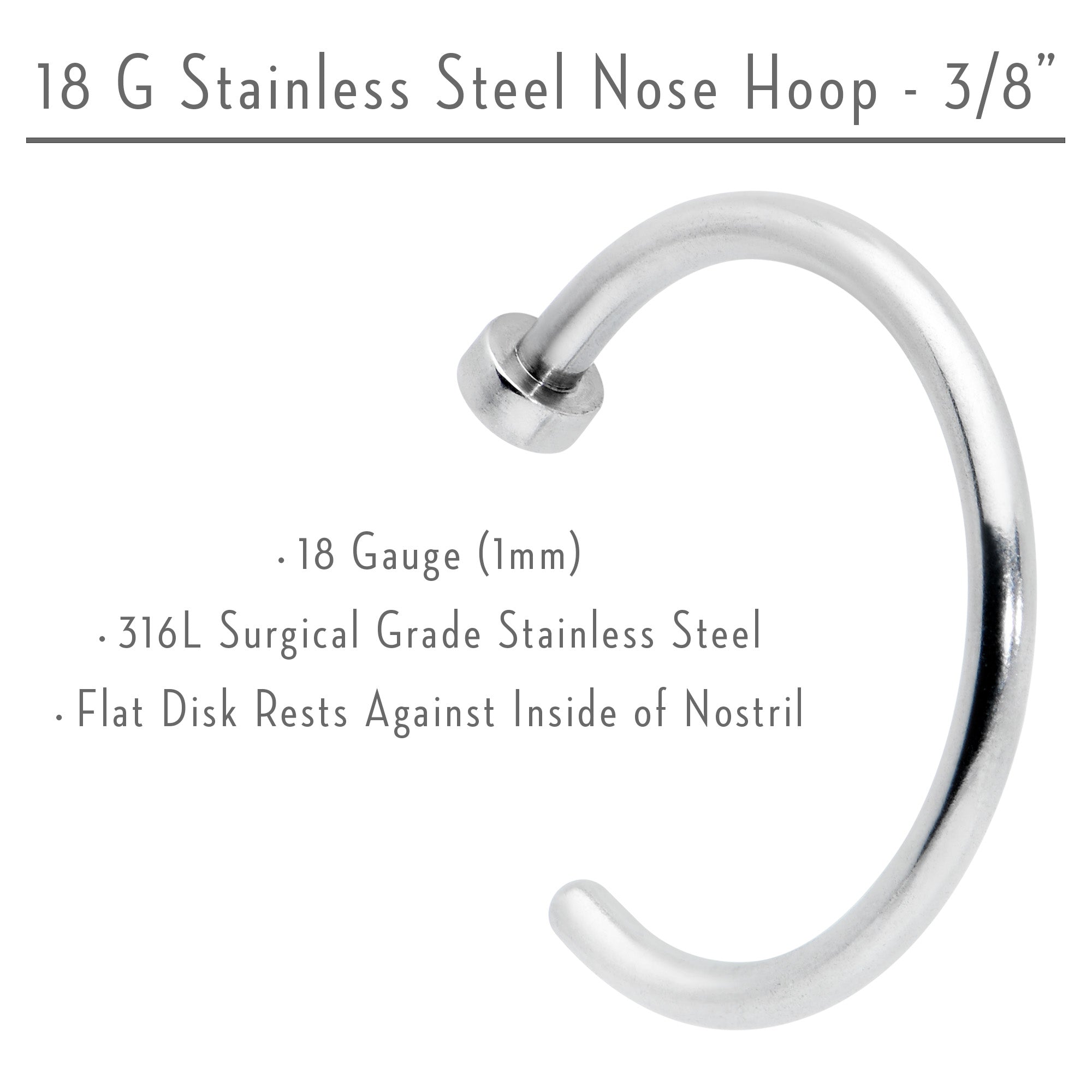 18 Gauge Stainless Steel Nose Hoop - 3/8
