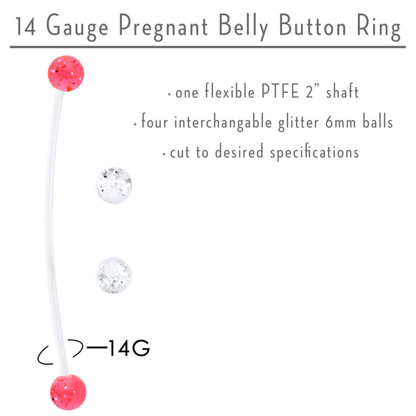 Pregnant Belly Button Ring Clear and Pink Glitter Pack Set