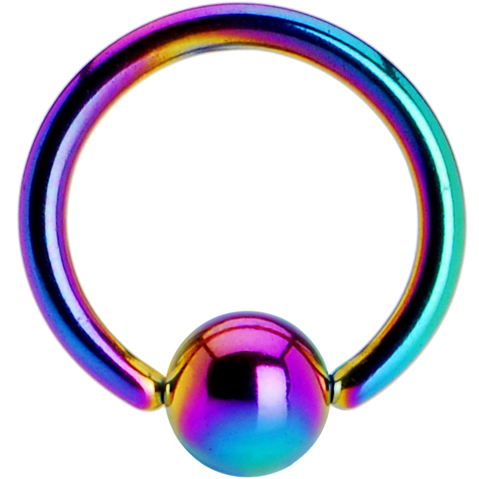 16G 5/16 Rainbow Anodized Titanium Ball Captive Ring