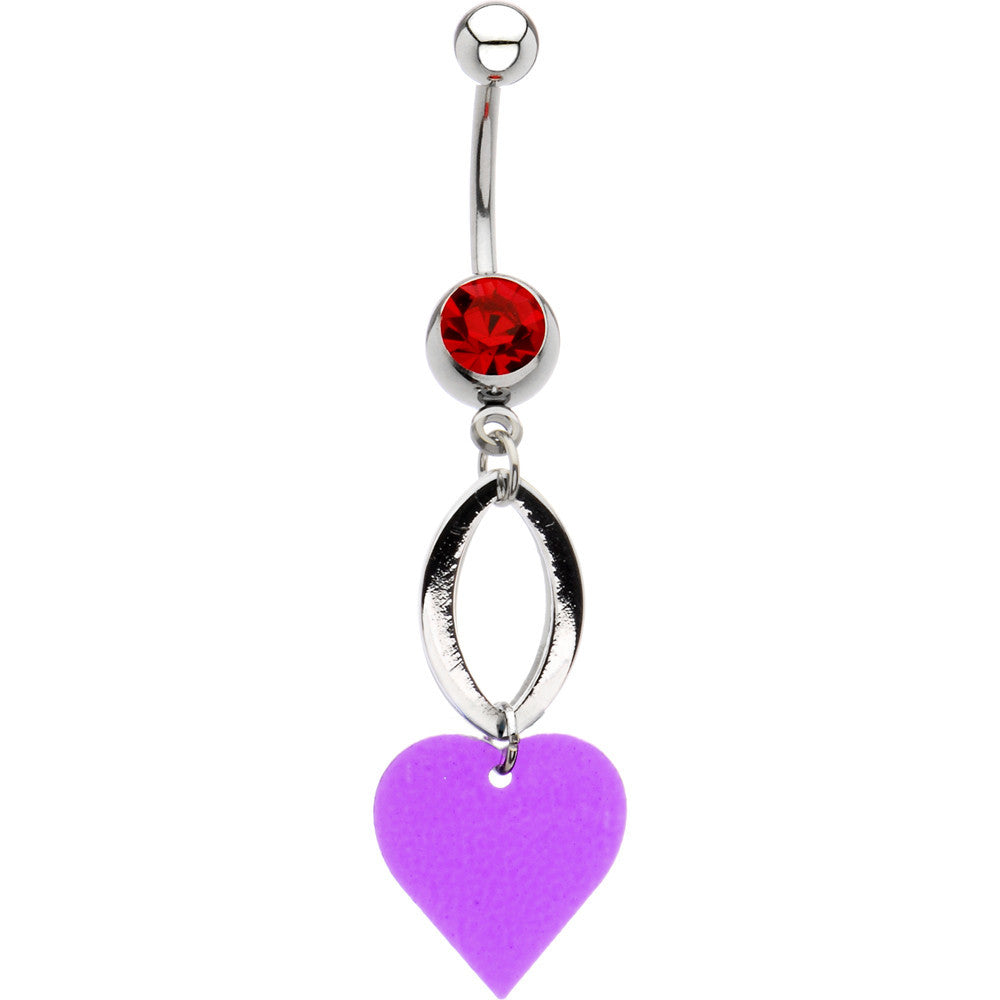 Light Siam Cubic Zirconia Falling Heart Belly Ring
