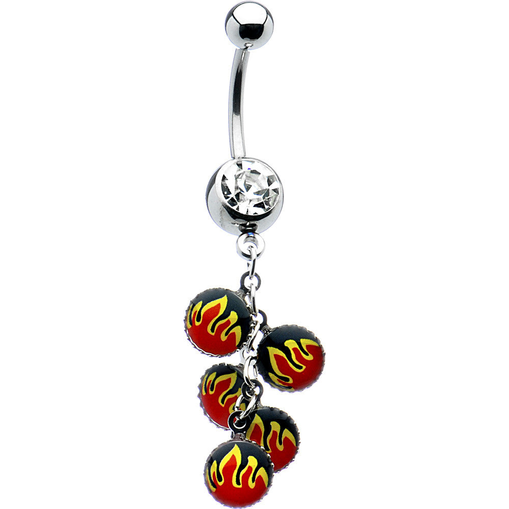 Crystalline Gem Dangling Burning Flames Belly Ring