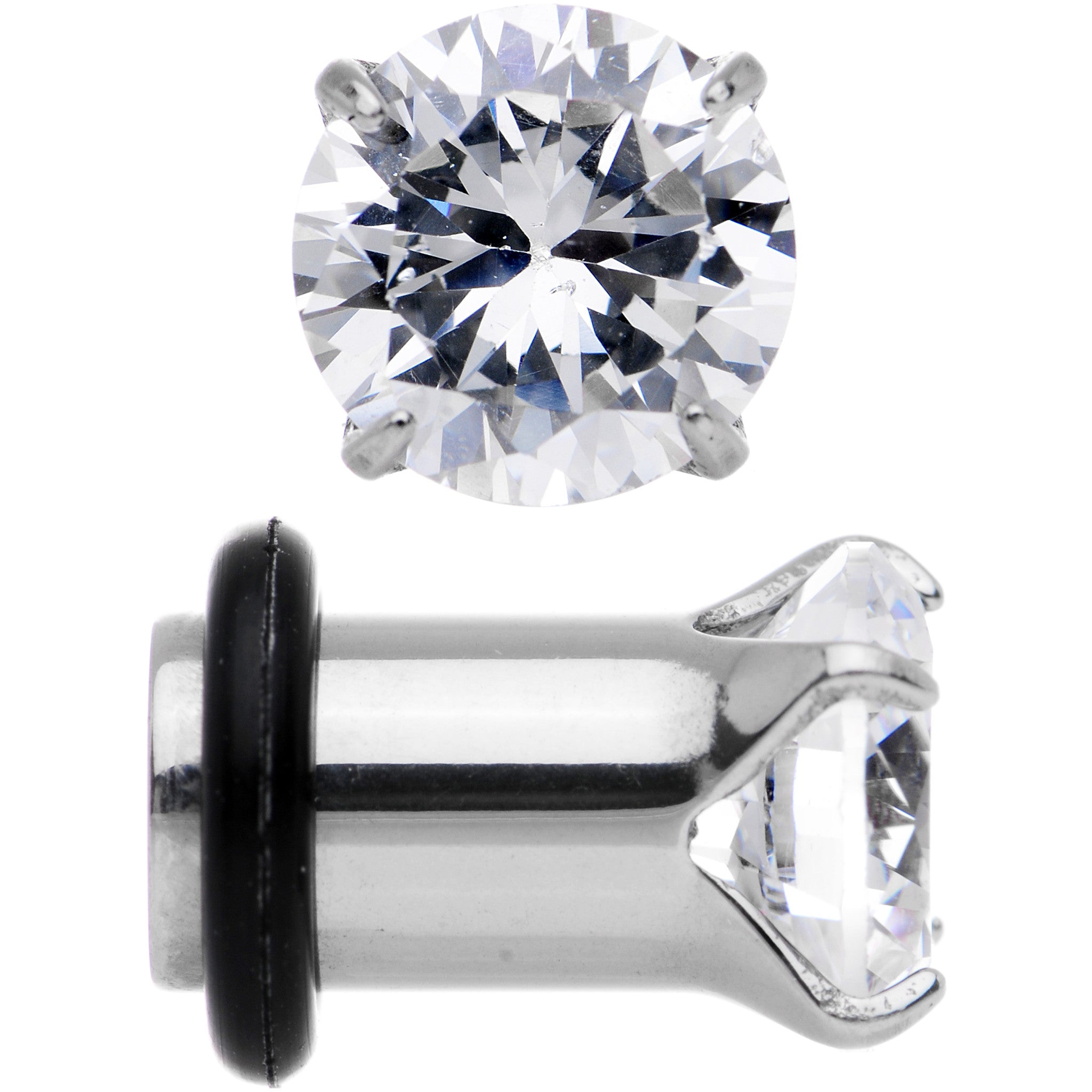 2G Clear CZ Gem Stainless Steel Single Flare Plug Set