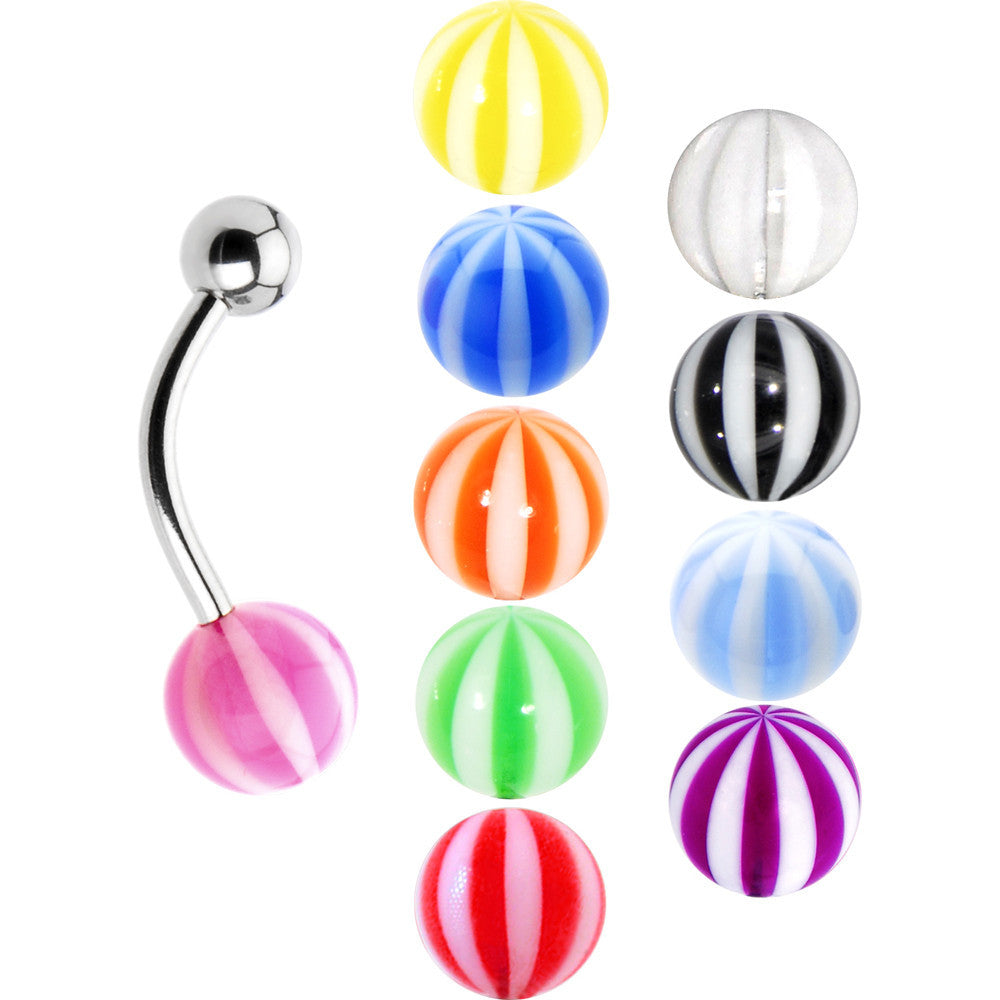 Multicolor 8mm Beach Ball Acrylic Interchangeable Belly Ring 10 Pack Set