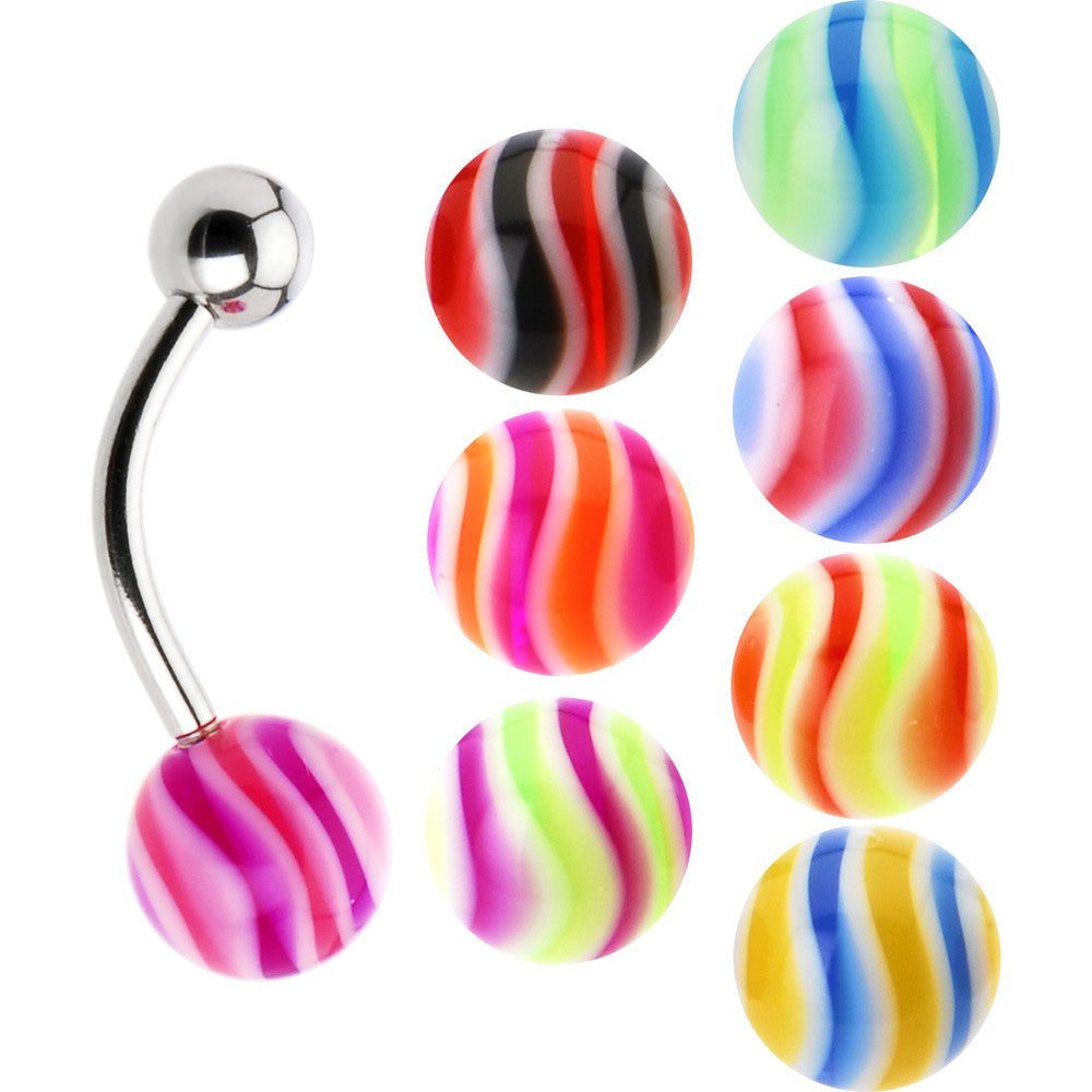 14 Gauge 8 Wave Ball Interchangeable Belly Ring Pack Set