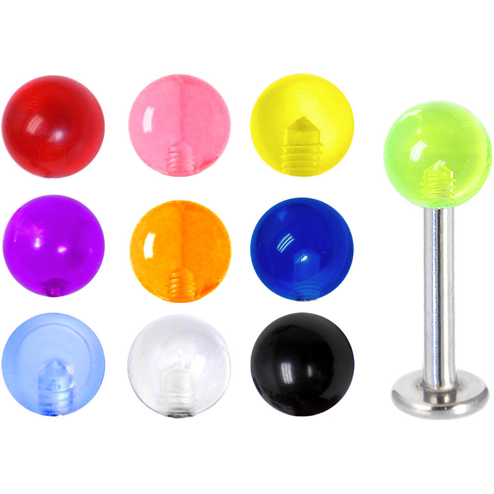 14 Gauge Multi UV 10 Ball Interchangeable Labret Pack Set