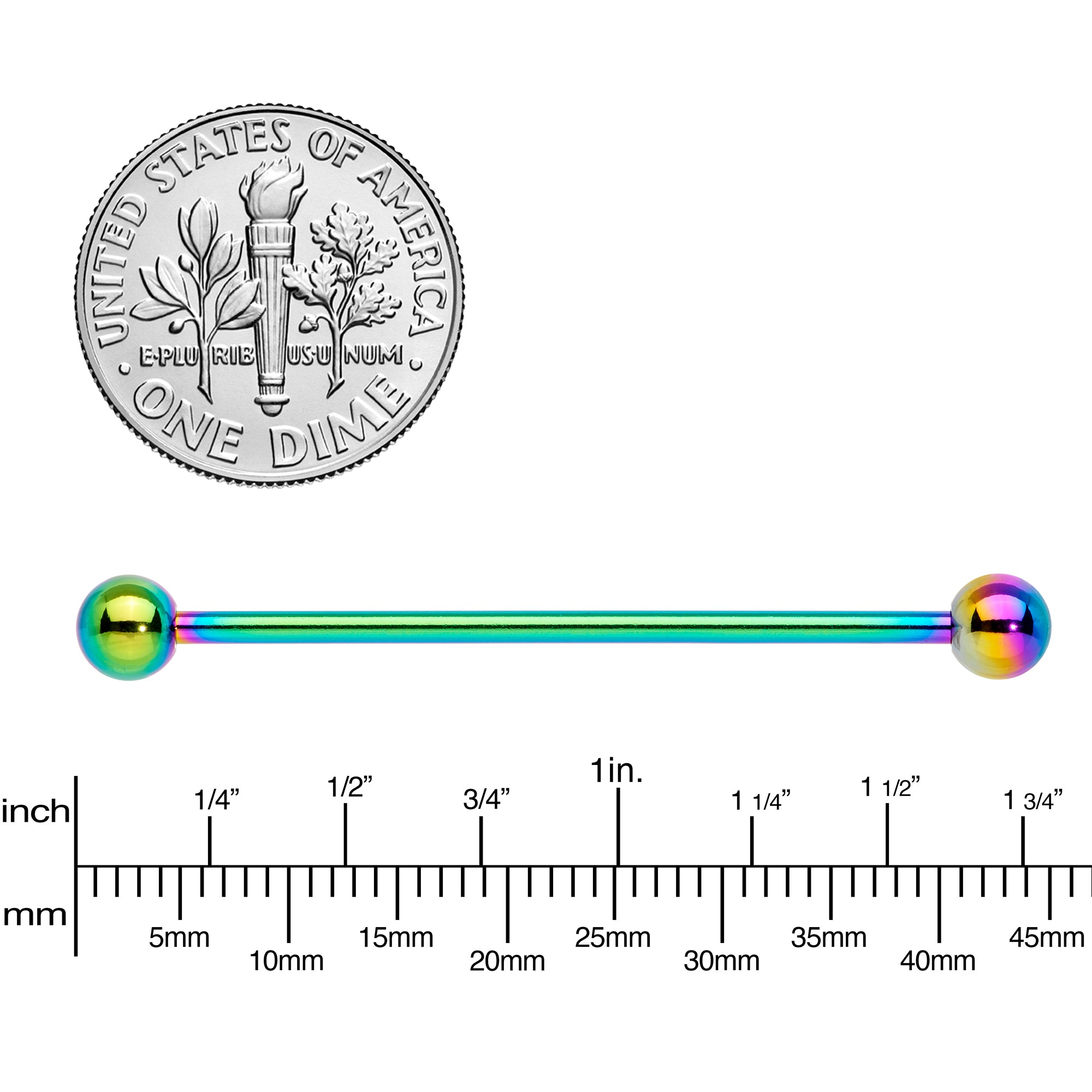14 Gauge Rainbow Anodized Titanium Industrial Barbell Earring
