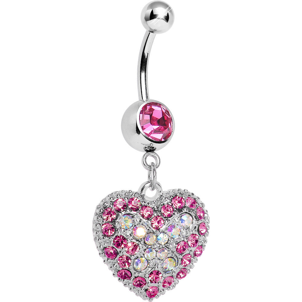 Love's Ascent Pink Butterfly Heart Dangle Belly Ring