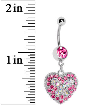 Love's Ascent Pink Butterfly Heart Dangle Belly Ring