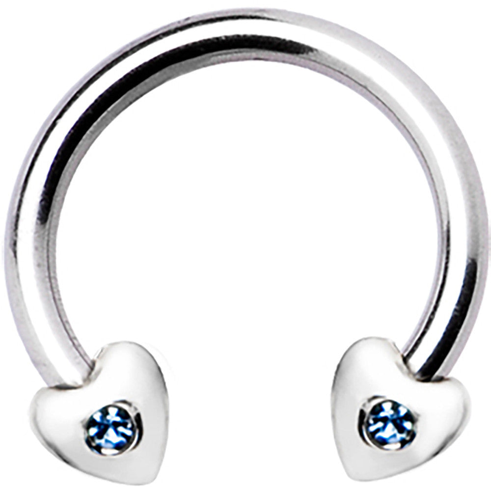 Silver 925 L. Blue Crystal Heart Horseshoe Circular Barbell