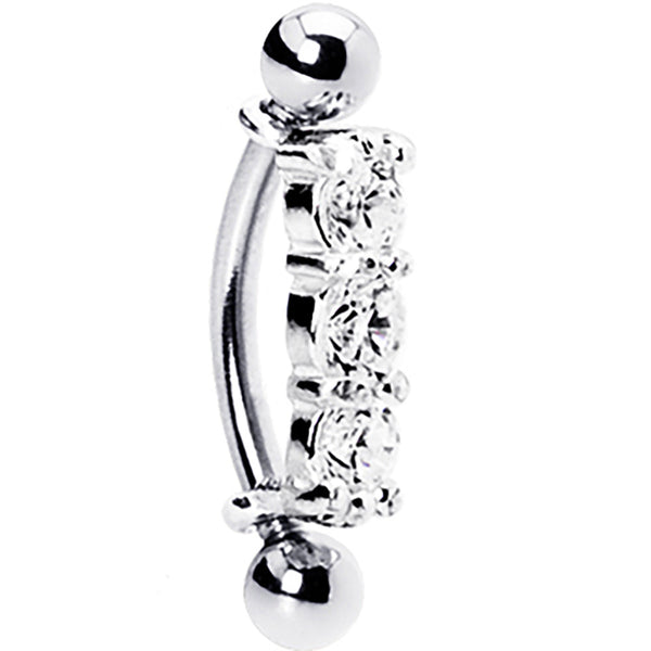 Silver 925 Clear Crystal Trilogy Eyebrow Ring BodyCandy