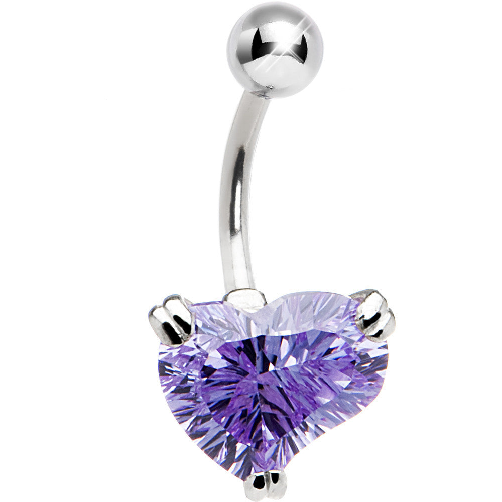 Silver 925 Lavender Cubic Zirconia Concave Heart Belly Ring