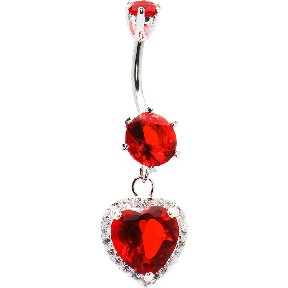 925 Sterling Silver Red CZ Dangle Heart Belly Ring