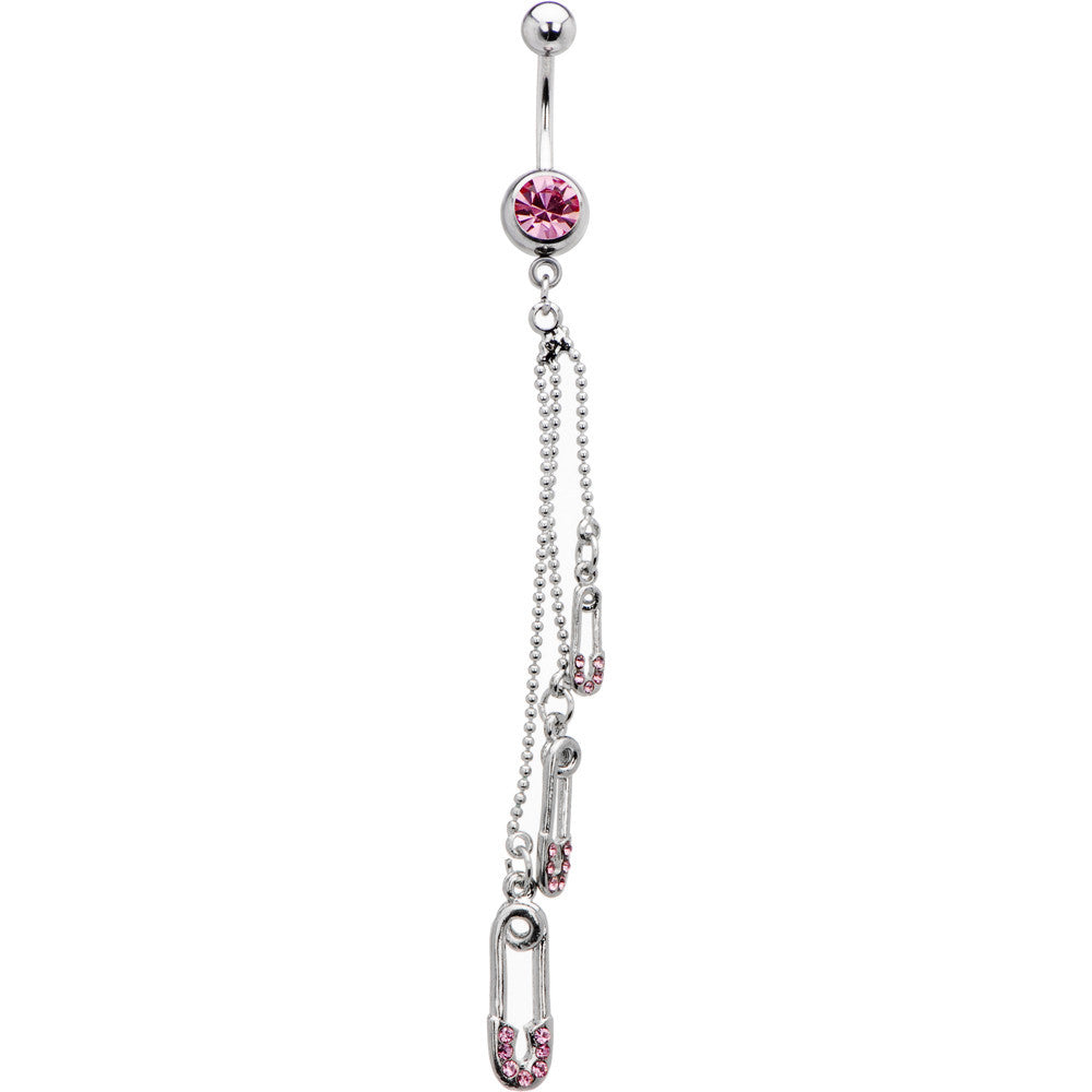 Pink Gem Safety Pin Drop Belly Ring