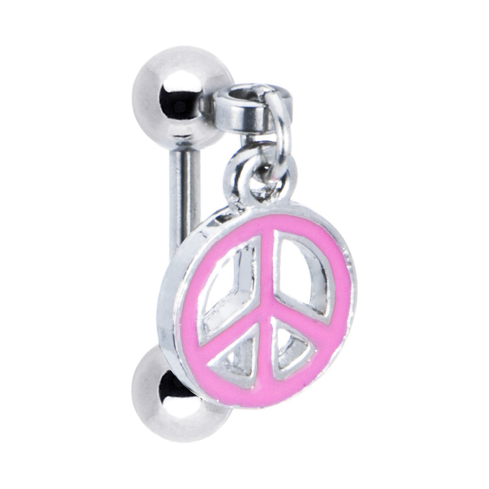 Pink Peace Sign Dangle Eyebrow Ring