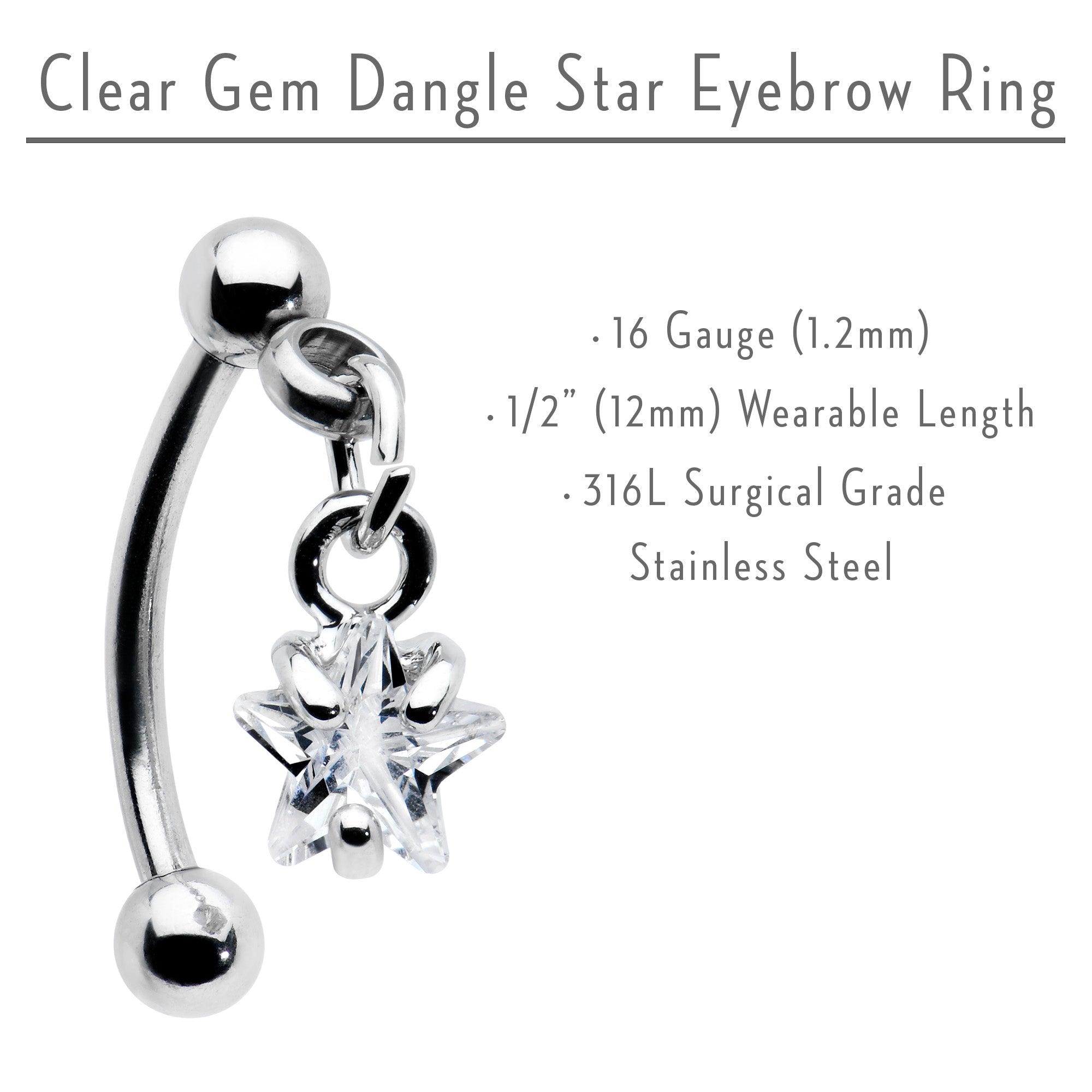 Top Down Clear Gem Dangle Star Eyebrow Ring
