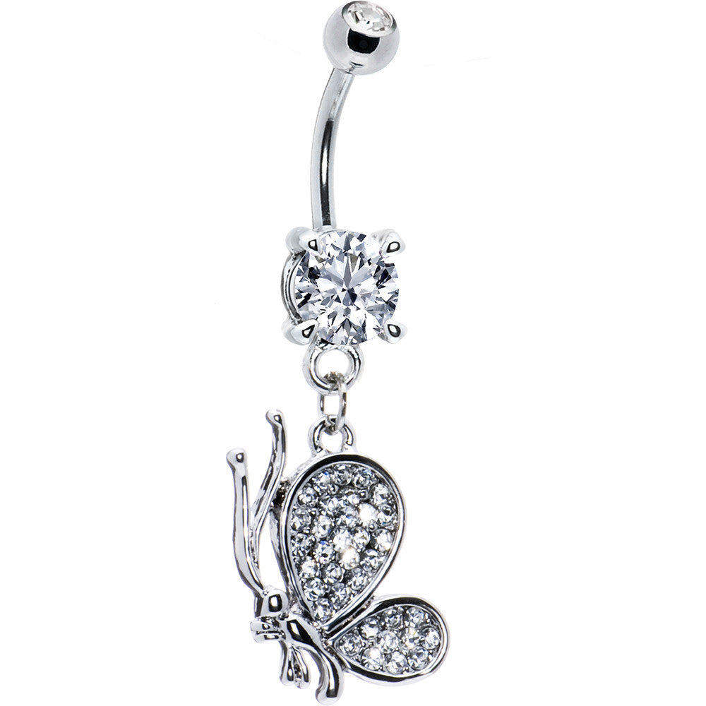 Crystal Clear Cubic Zirconia Profile Butterfly Belly Ring