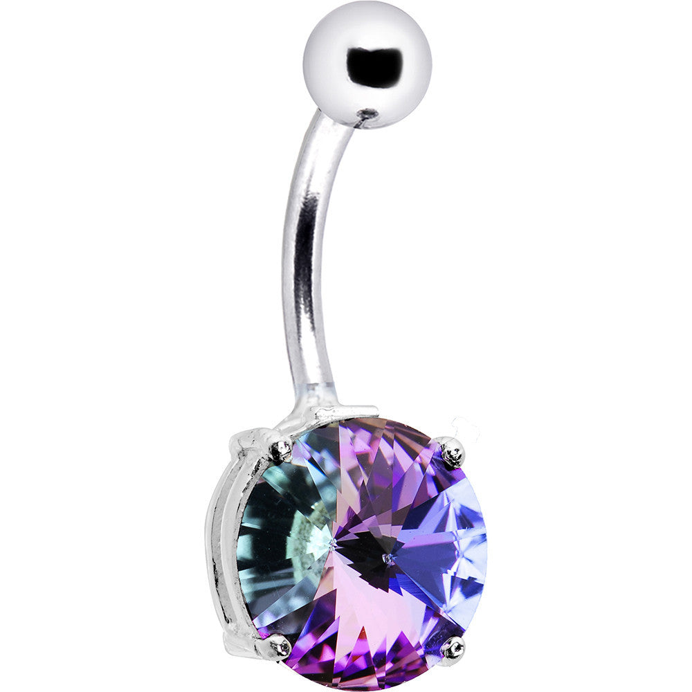 Silver 925 Vitrail Light Cubic Zirconia Solitaire Belly Ring