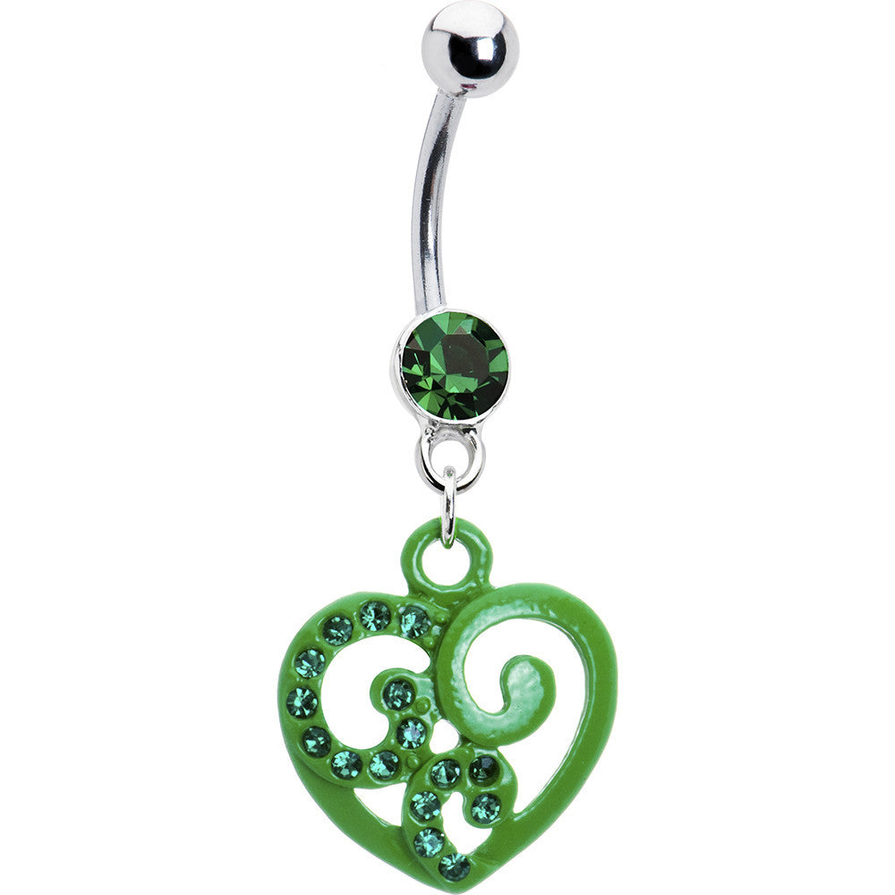 Green Hollow Heart Scroll Belly Ring